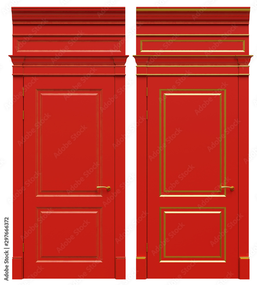 Classic wooden door with cast-iron parts, cornices and platbands Classic wooden door with cast-iron parts, cornices and platbands