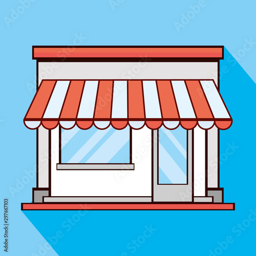 Business store icon, modern flat design. Vector icons on a blue background with a long shadow.