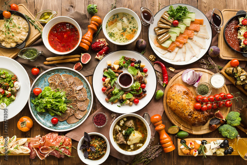 variety of restaurant dishes of national Georgian Armenian and Azerbaijani cuisine photo