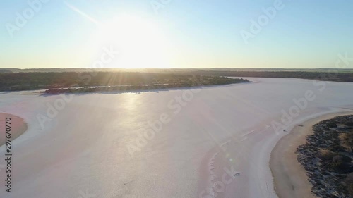 Drone flight over salt lake in the morning photo