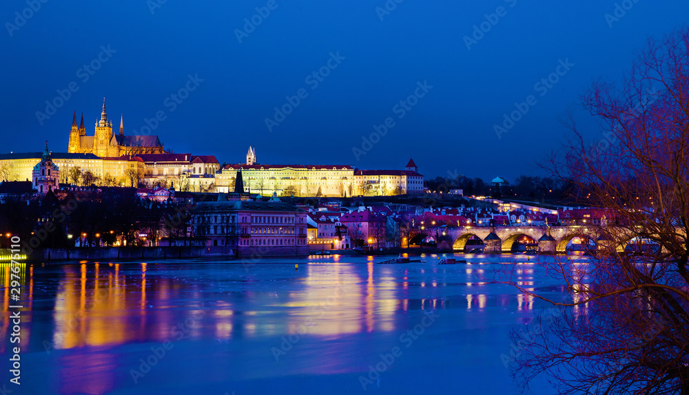 Majestic view of  Prague-  Czech capital at evening: