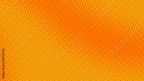 Photo Yellow and orange pop art retro comic background with halftone dots desing, vect
