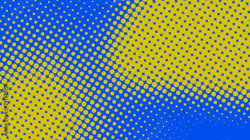 Abstract blue and yellow pop art background with halftone dots in retro comic style, vector illustration eps10