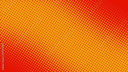 Halftone red and yellow pop art background in retro comic style, fun dotted backdrop design