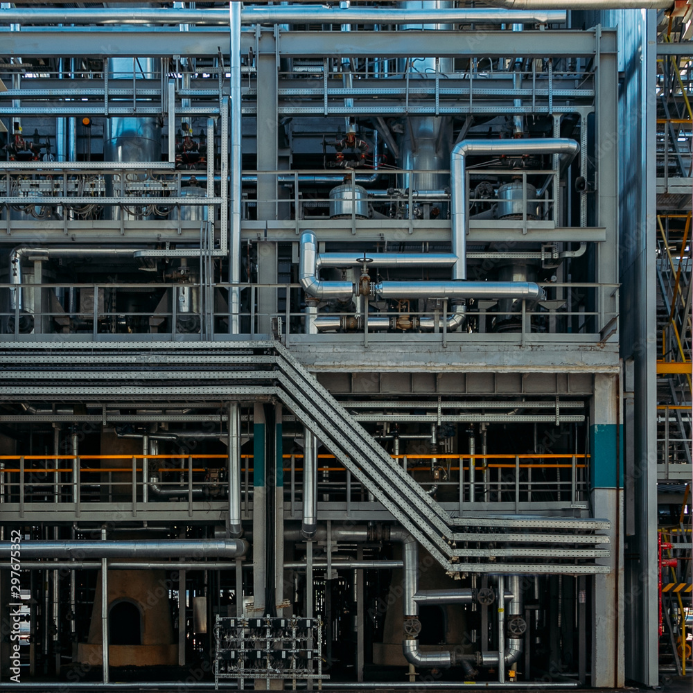 Abstract industrial background. Pipeline, valves and vats