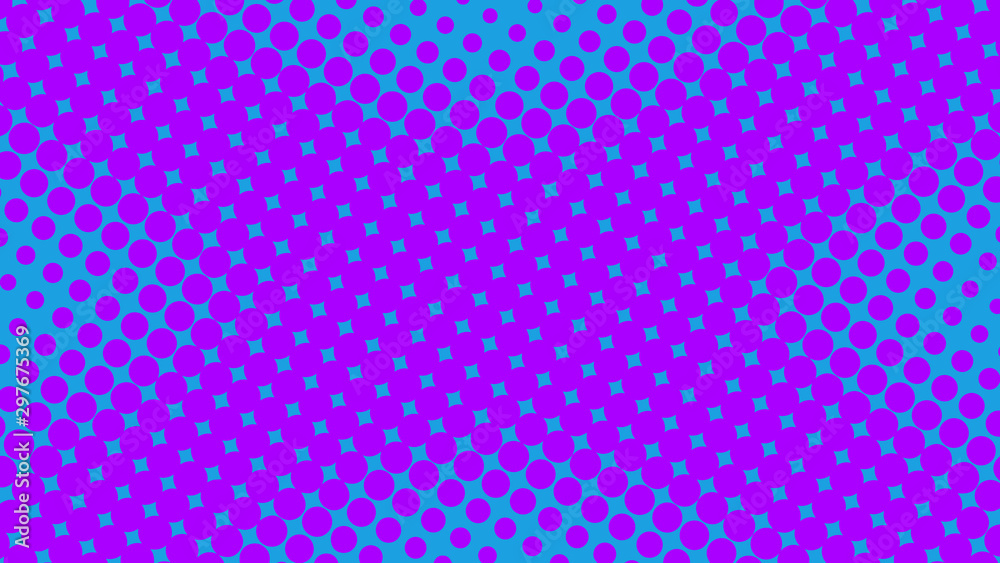 Bright blue and purple pop art retro background with halftone dots in comic style Bright blue and purple pop art retro background with halftone dots in comic style