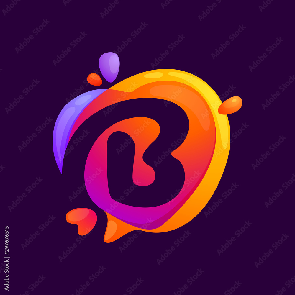 Obraz premium B letter at colorful speech bubble and heart background.
