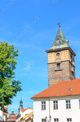 Historic Water Tower  Vodarenska vez  in Plzen  Czech Republic on a sunny day. Pilsen city  Western Bohemia  Czechia  Eastern Europe. Popular tourist attraction in the historical center of the town
