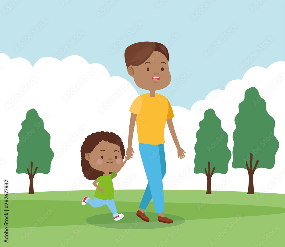 cartoon father and his daughter, colorful design cartoon father and his daughter, colorful design