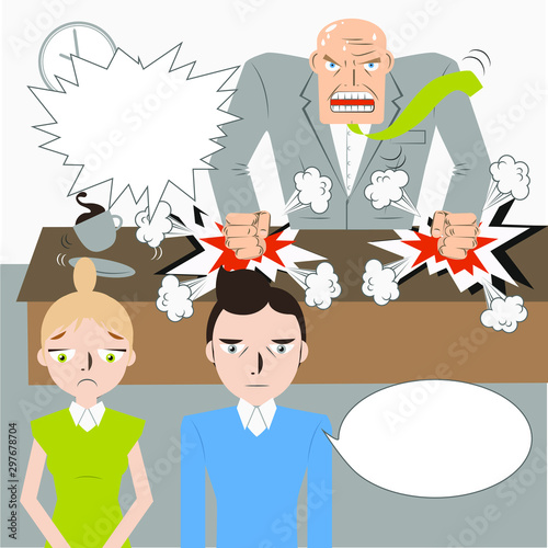 Job Stress Boss angry at Employees Vector Illustration