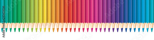 Rainbow color pencils in row. Header illustration. Graphic element for kids, school and creative theme.