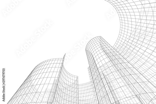 Architecture building 3d. Concept sketch. Futuristic backdrop photo