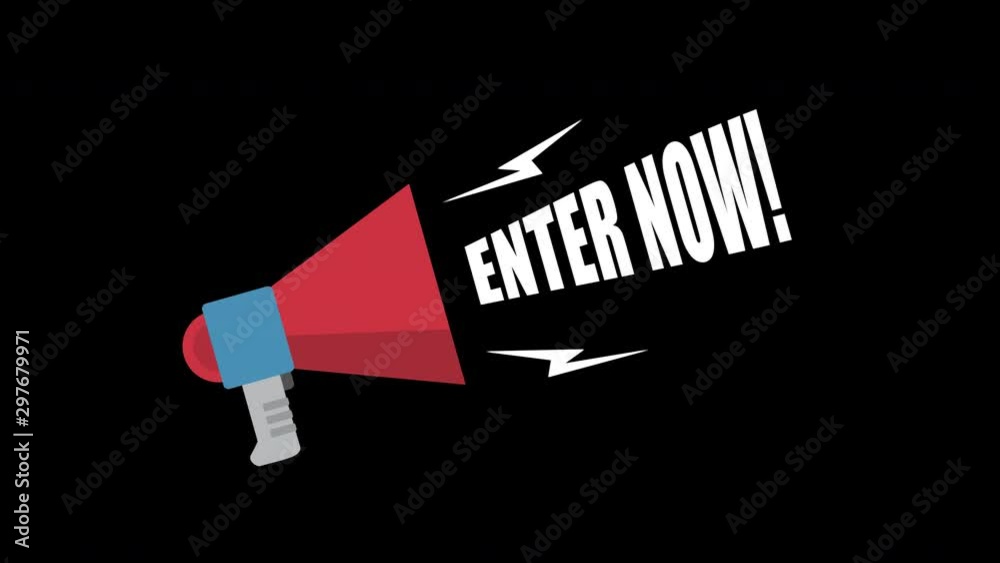 Animated Megaphone with Enter Now Text - Call to Action Overlay for Business and Social Media Videos - Alpha Channel in 4K - Pro Res 4444