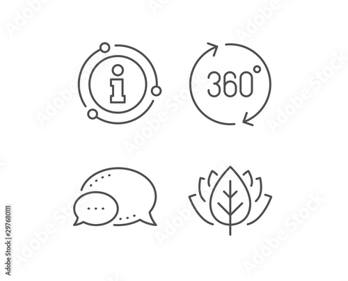 360 degrees line icon. Chat bubble, info sign elements. VR simulation sign. Panoramic view symbol. Linear 360 degrees outline icon. Information bubble. Vector
