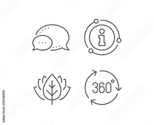 360 degree line icon. Chat bubble, info sign elements. VR technology simulation sign. Panoramic view symbol. Linear 360 degree outline icon. Information bubble. Vector