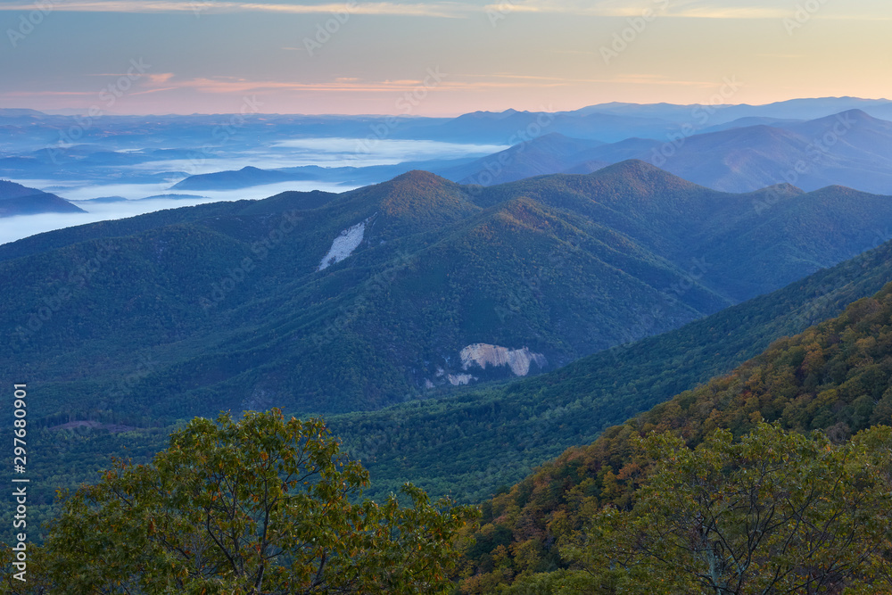 Scenic view toward the James River Face Wilderness and mountains of the Blue Ridge near Buena Vista, Virginia