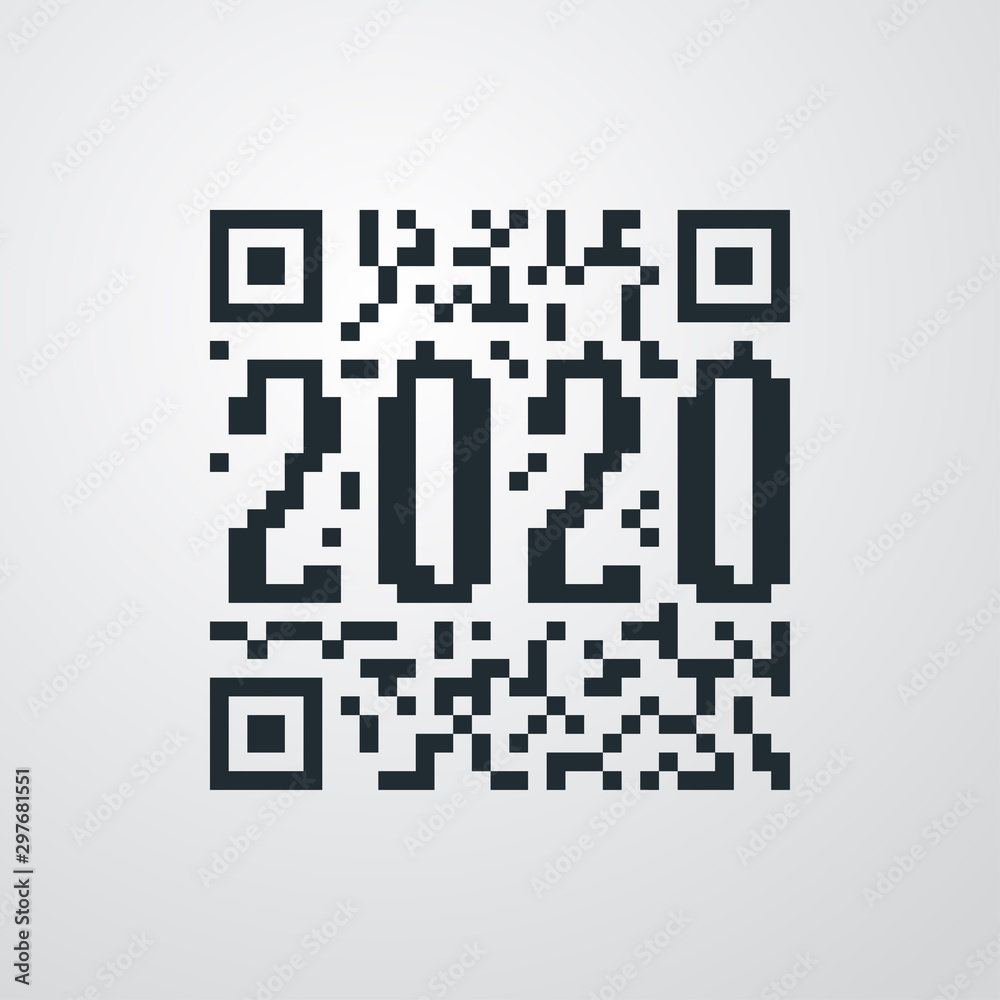 Fototapeta premium Logotipo año 2020 en código QR en fondo gris
