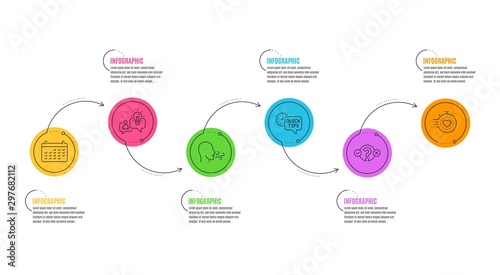 Calendar, Idea and Timer signs. Infographics timeline. Breathing exercise, Quiz test and Quick tips line icons set. Breath, Select answer, Helpful tricks. Business audit. Education set. Vector
