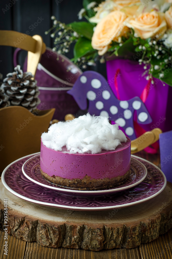 Cheesecake without baking with Acai Powder and Cotton Candy Cheesecake without baking with Acai Powder and Cotton Candy