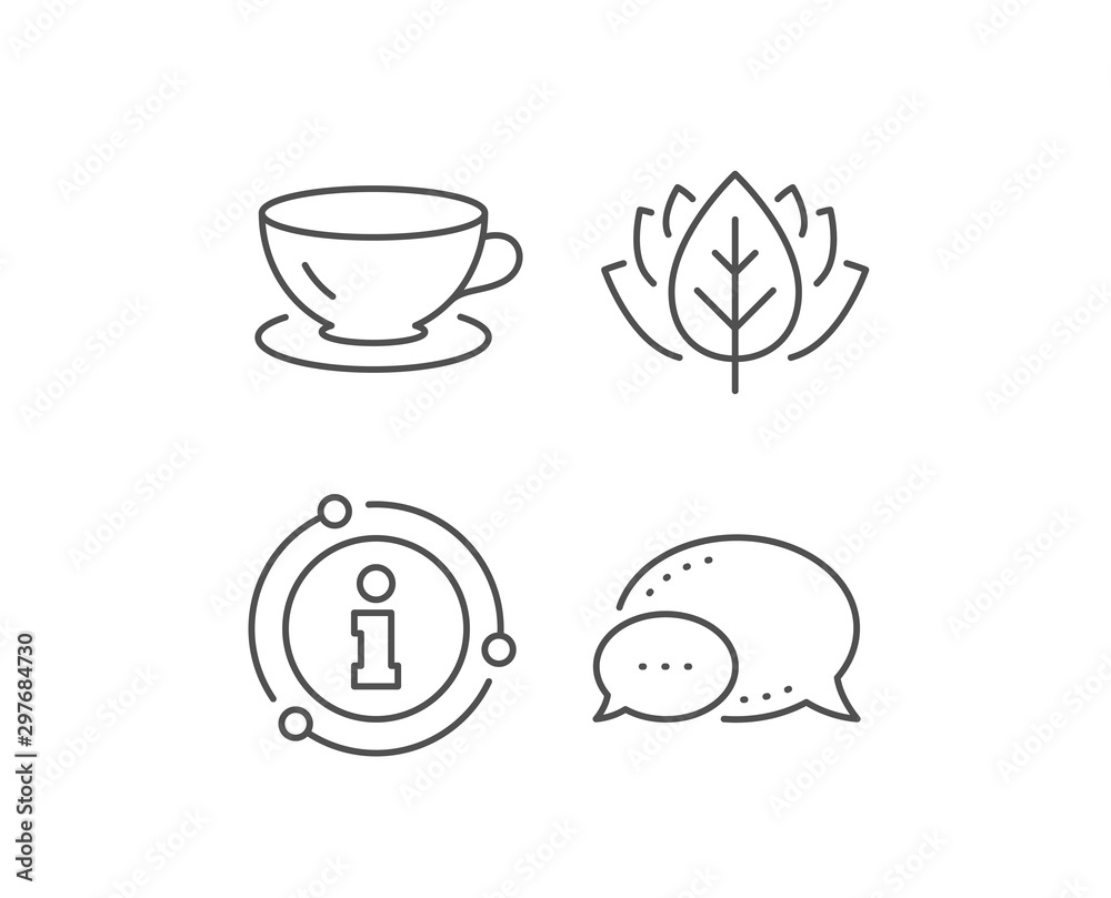 Tea cup line icon. Chat bubble, info sign elements. Coffee drink sign. Fresh beverage symbol. Linear espresso outline icon. Information bubble. Vector