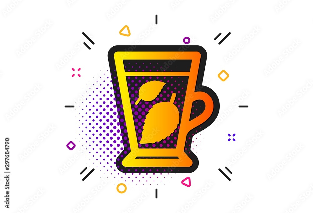 Fresh herbal beverage sign. Halftone circles pattern. Mint Tea icon. Mentha leaves symbol. Classic flat mint leaves icon. Vector Fresh herbal beverage sign. Halftone circles pattern. Mint Tea icon. Mentha leaves symbol. Classic flat mint leaves icon. Vector