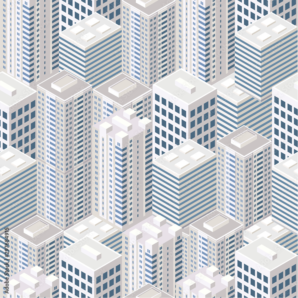 Seamless pattern isometric urban megalopolis top view of the city infrastructure town, street, houses, architecture 3d elements different buildings Seamless pattern isometric urban megalopolis top view of the city infrastructure town, street, houses, architecture 3d elements different buildings