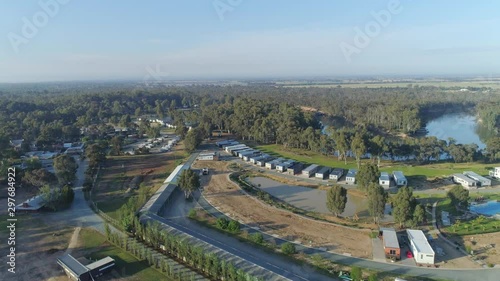 Aerial rise over Moama town in New South Wales, Australia photo