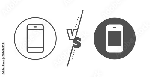 Cellphone or Phone sign. Versus concept. Smartphone icon. Ð¡ommunication Mobile device symbol. Line vs classic smartphone icon. Vector