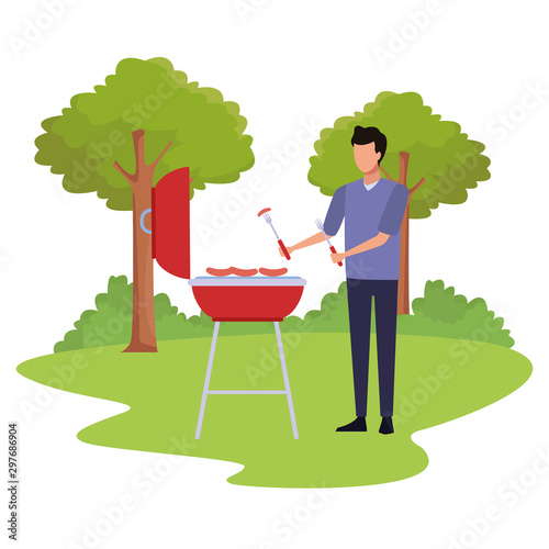 avatar man cooking in a bbq grill outdoor, colorful design