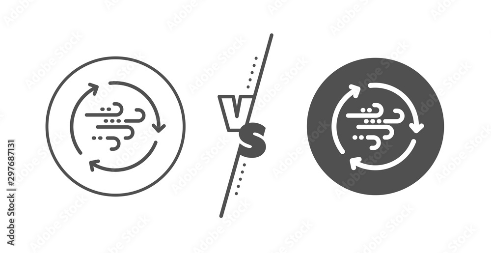 Breeze sign. Versus concept. Wind energy line icon. Ecology power symbol. Line vs classic wind energy icon. Vector
