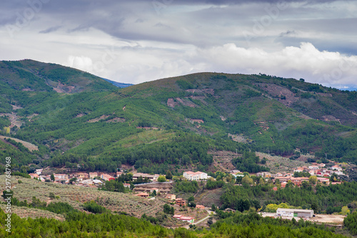 Caminomorisco, town surrounded by pine trees in Las Hurdes, Spain