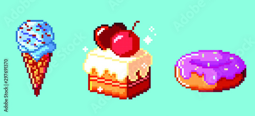 cake with cherry pixel ice-cream donut food desert candy sugar menu 8bit 8-bit  tasty , cream cupcake cute delicious design dessert cream yummy