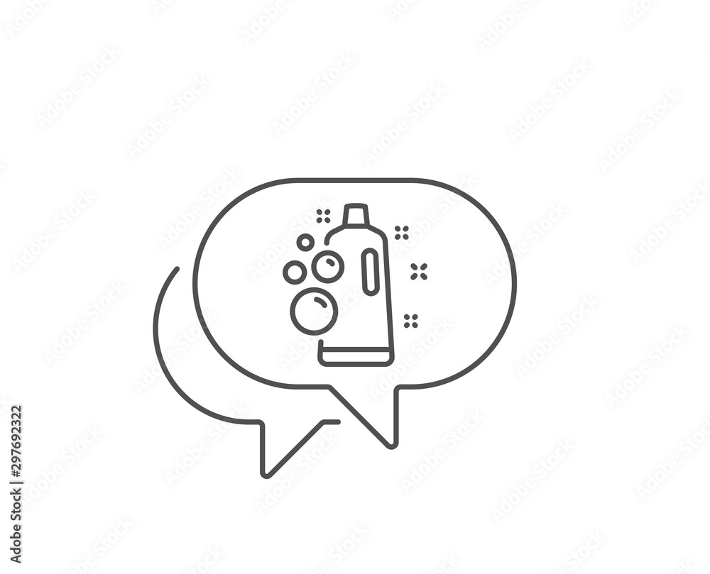 Clean bubbles line icon. Chat bubble design. Laundry shampoo sign. Clothing cleaner symbol. Outline concept. Thin line clean bubbles icon. Vector Clean bubbles line icon. Chat bubble design. Laundry shampoo sign. Clothing cleaner symbol. Outline concept. Thin line clean bubbles icon. Vector