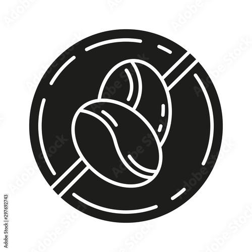 Caffeine free glyph icon. Decaffeinated drink. Product free ingredient. Nutritious dietary. Anxiety, insomnia prevention method. Silhouette symbol. Negative space. Vector isolated illustration