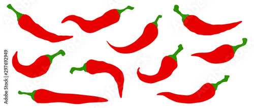 Set of chili hot peppers. Vector icon on white background.