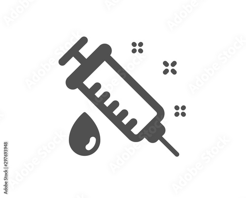 Medicine vaccine sign. Medical syringe icon. Pharmacy medication symbol. Classic flat style. Simple medical syringe icon. Vector