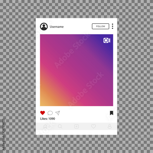 Vector social networks mock up. Interface template for mobile app. Flat design photo or video frame frame vector illustration