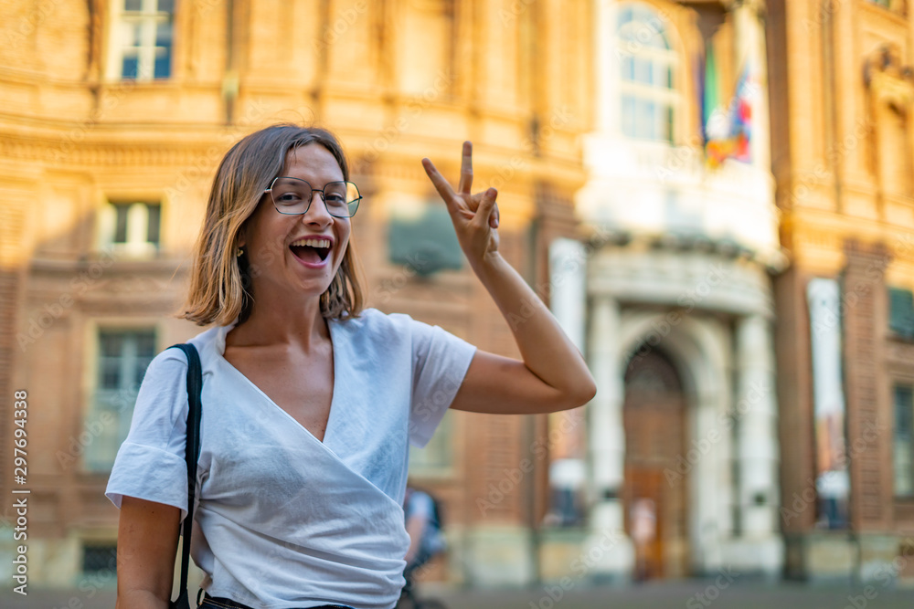 girl tourist visiting Turin (Torino), italy