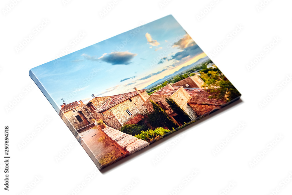 Canvas photo print isolated on white background. Colorful photography with gallery wrap. Photo printed on glossy canvas