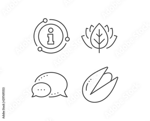 Pistachio nut line icon. Chat bubble, info sign elements. Tasty nuts sign. Vegan food symbol. Linear pistachio nut outline icon. Information bubble. Vector