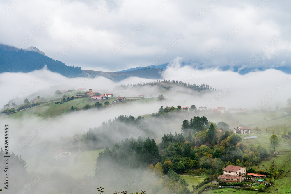 Fototapeta premium foggy morning at basque countryside