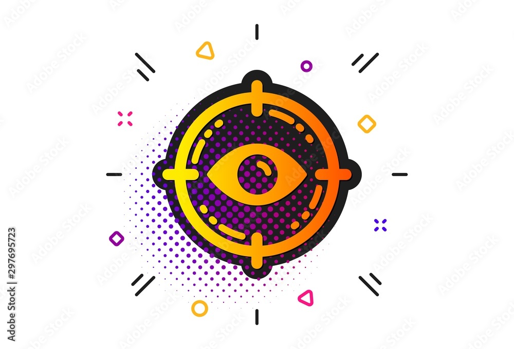 Oculist clinic sign. Halftone circles pattern. Eye target icon. Optometry vision symbol. Classic flat eye target icon. Vector Oculist clinic sign. Halftone circles pattern. Eye target icon. Optometry vision symbol. Classic flat eye target icon. Vector