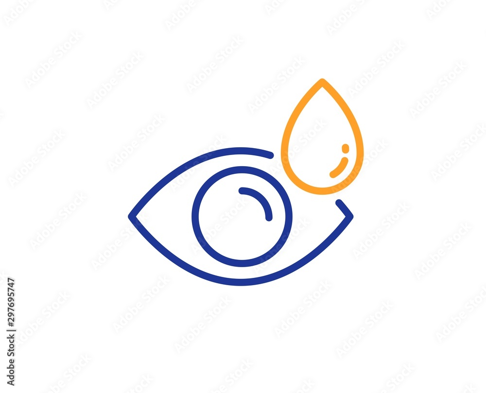 Oculist clinic sign. Eye drops line icon. Optometry vision symbol. Colorful outline concept. Blue and orange thin line eye drops icon. Vector Oculist clinic sign. Eye drops line icon. Optometry vision symbol. Colorful outline concept. Blue and orange thin line eye drops icon. Vector