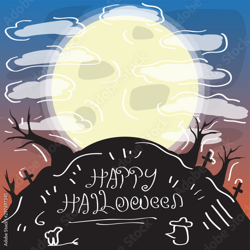 Happy halloween. Spooky landscape background - Vector illustration