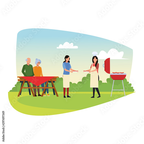 avatar family in a bbq and picnic, colorful design
