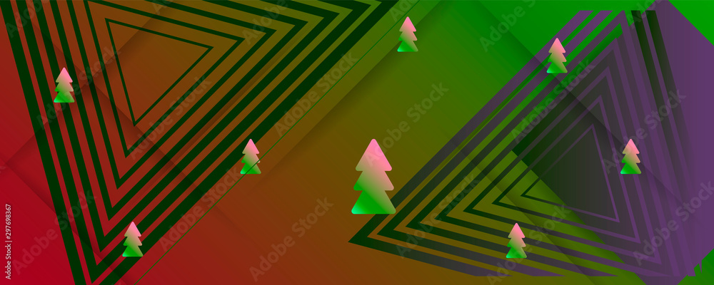 Fototapeta premium Geometric green Christmas trees dark colors merry christmas withe card tree background
