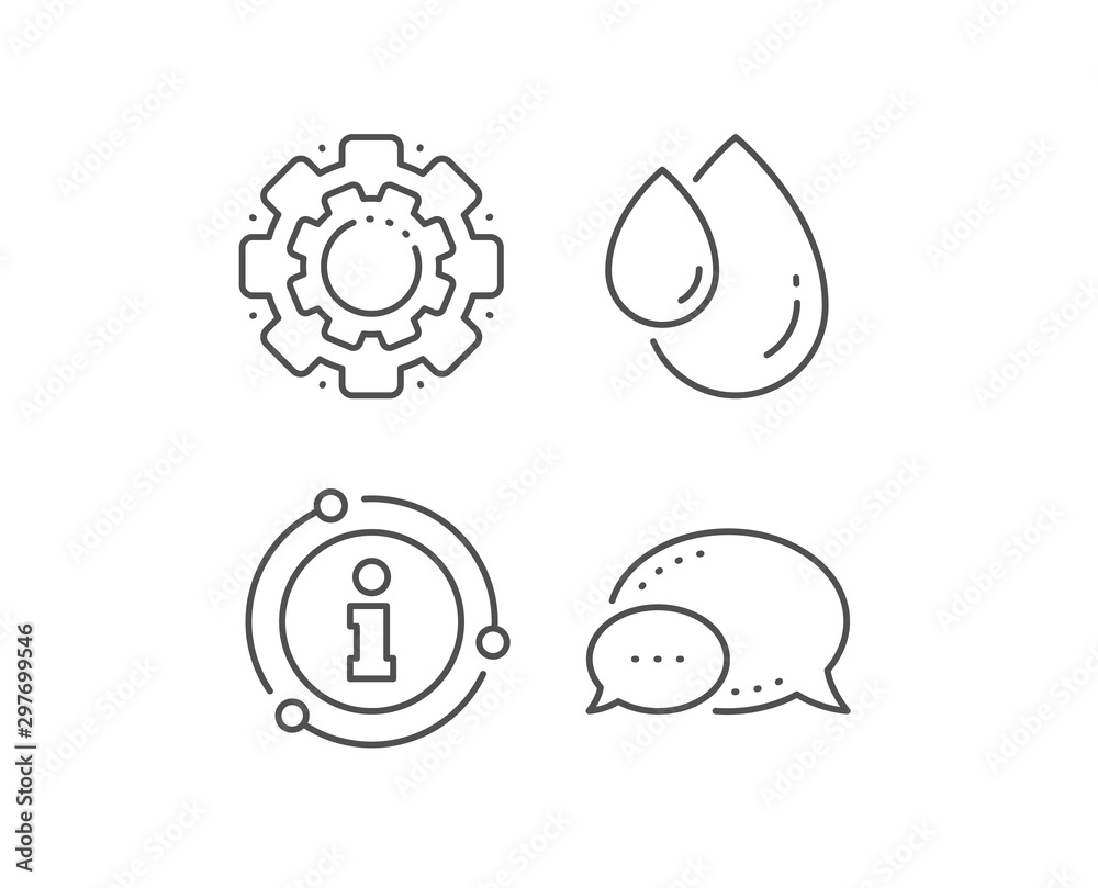 Oil drop line icon. Chat bubble, info sign elements. Hair care serum sign. Linear oil drop outline icon. Information bubble. Vector