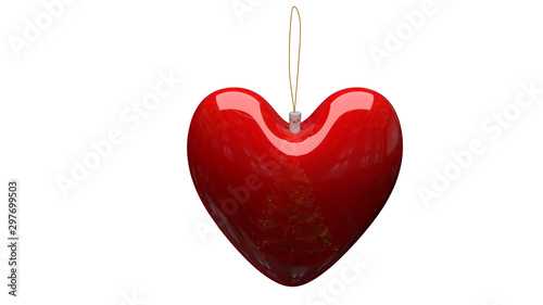 red heart isolated on white background. Christmas decorations