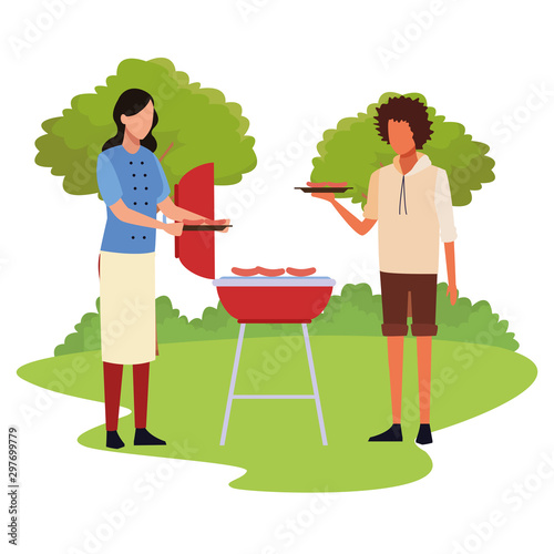 avatar woman and man in a bbq grill outdoor