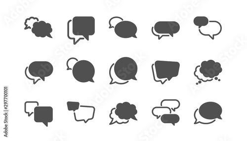 Speech bubbles icons. Social media message, comic bubbles and chat. Think sticker, Comment speech and talk bubble icons. Classic set. Quality set. Vector